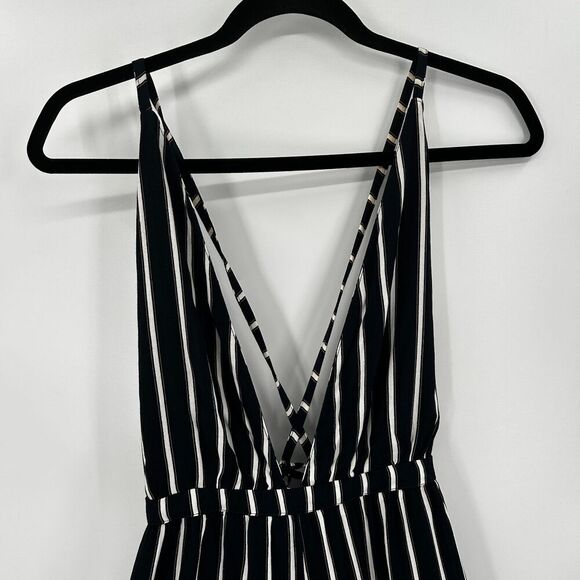 FAITHFULL THE BRAND Navy Blue White Striped Deep V-Neck Wide Leg Jumpsuit Medium - Picture 7 of 11